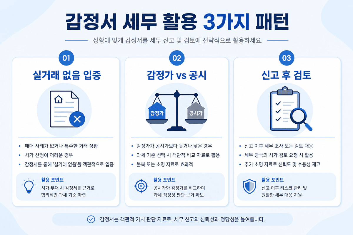 감정서 세무 활용—세 가지 패턴