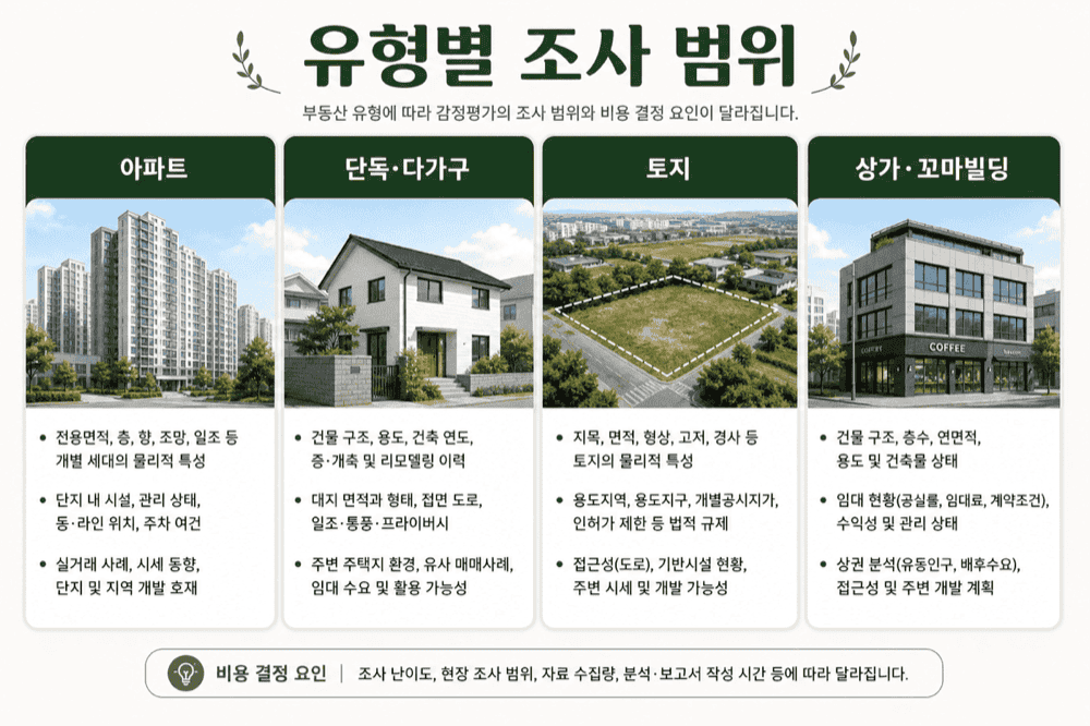 유형별 상속 감정평가—비용에 영향을 주는 조사 범위