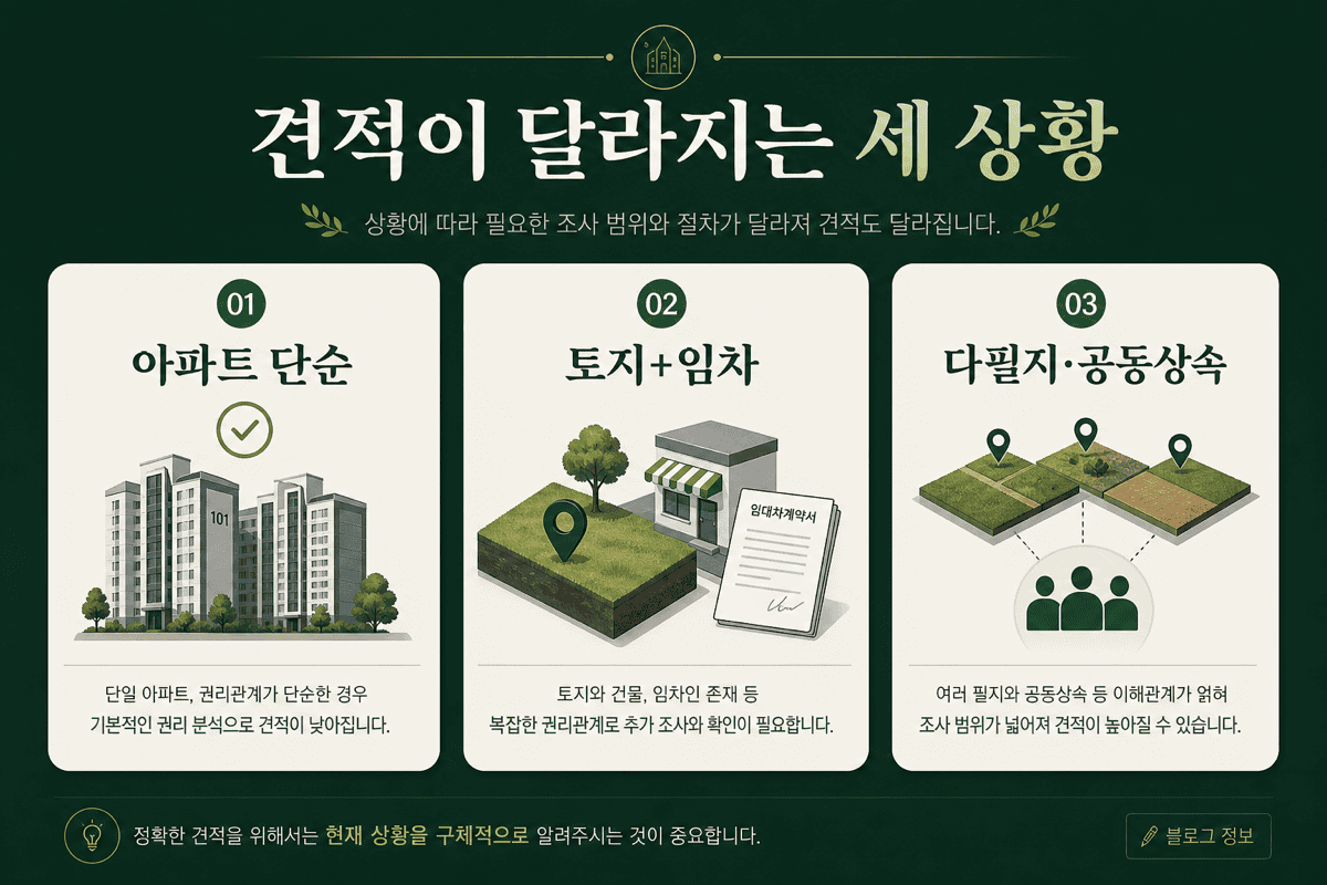 상속 감정평가 견적—세 가지 상황
