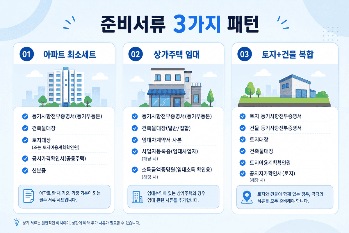 준비서류—세 가지 패턴