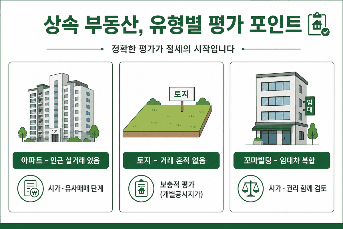 상속 부동산 유형별—아파트·토지·꼬마빌딩 판단 흐름