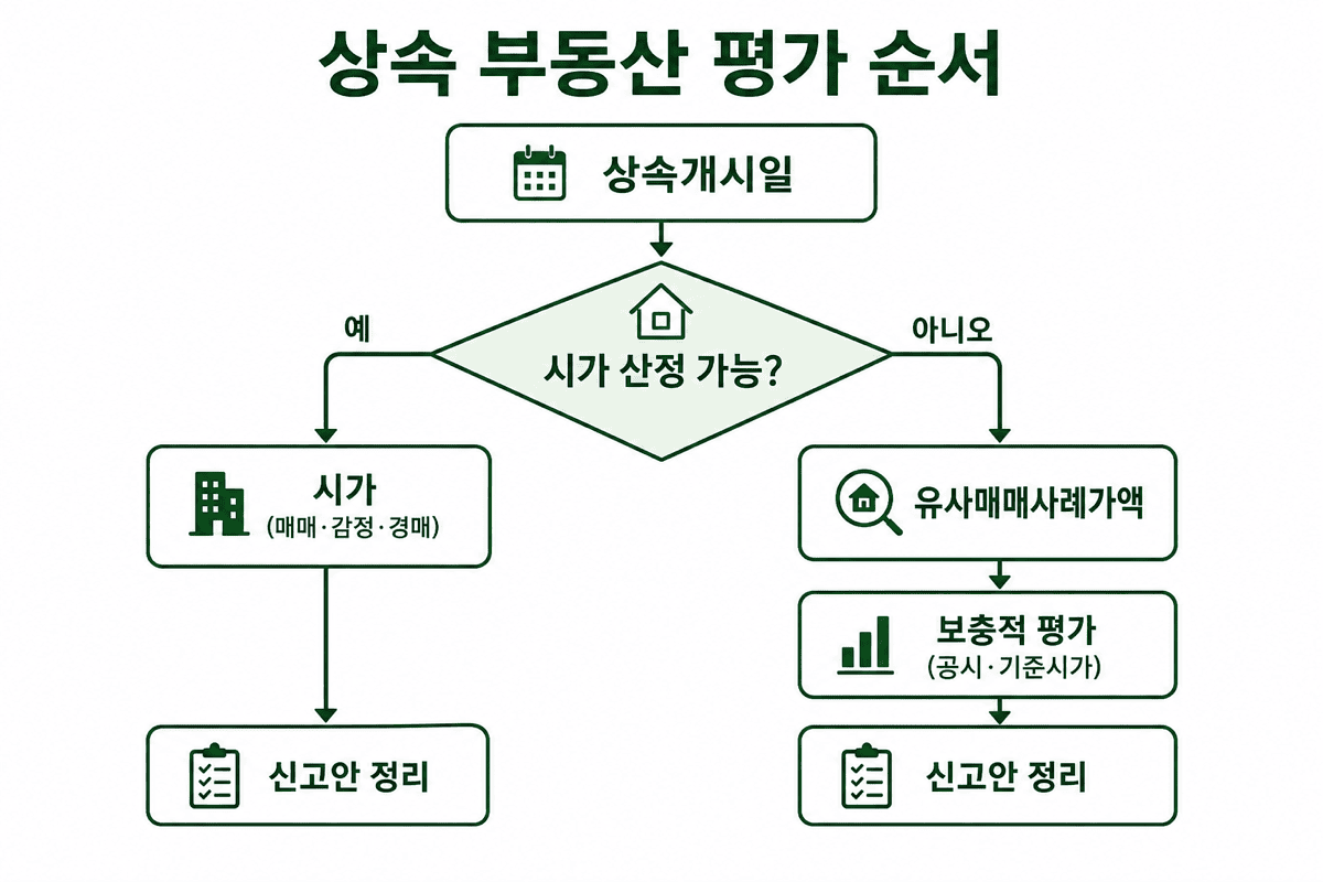 상속 부동산 평가 순서—시가, 유사매매, 보충적 평가 흐름