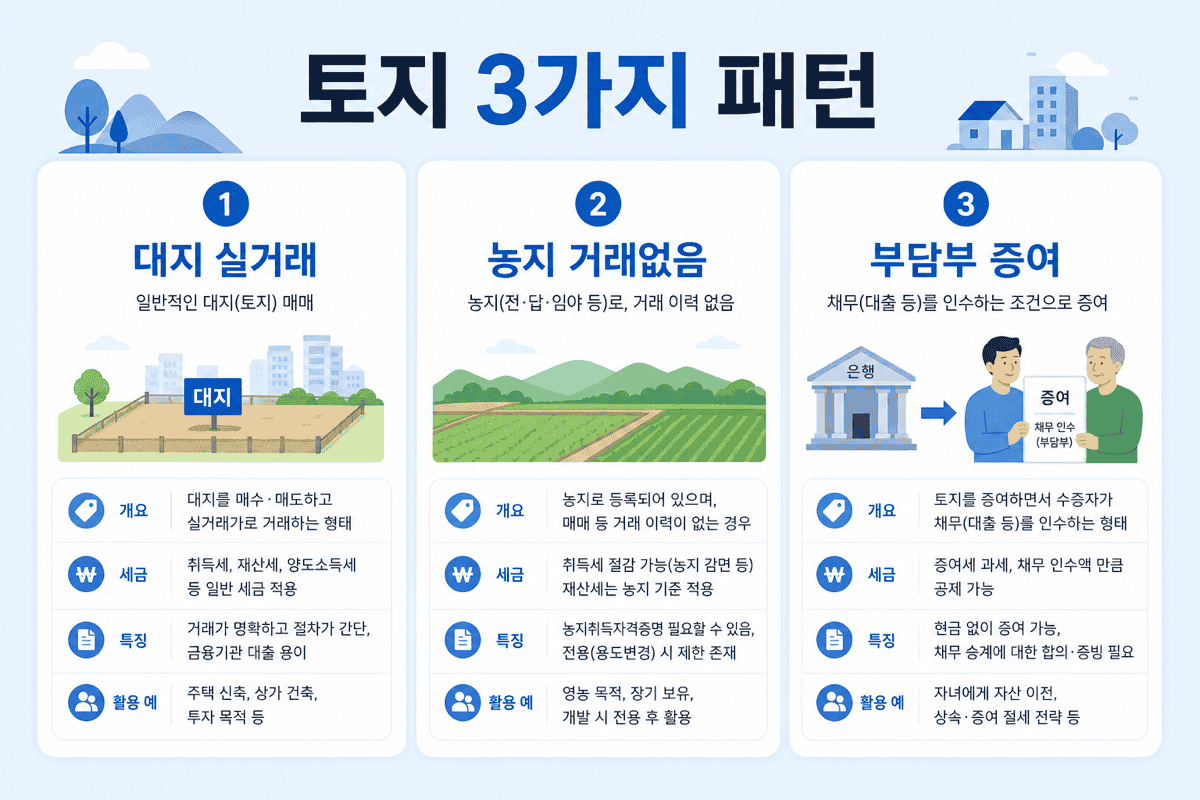 토지 상속·증여—세 가지 패턴