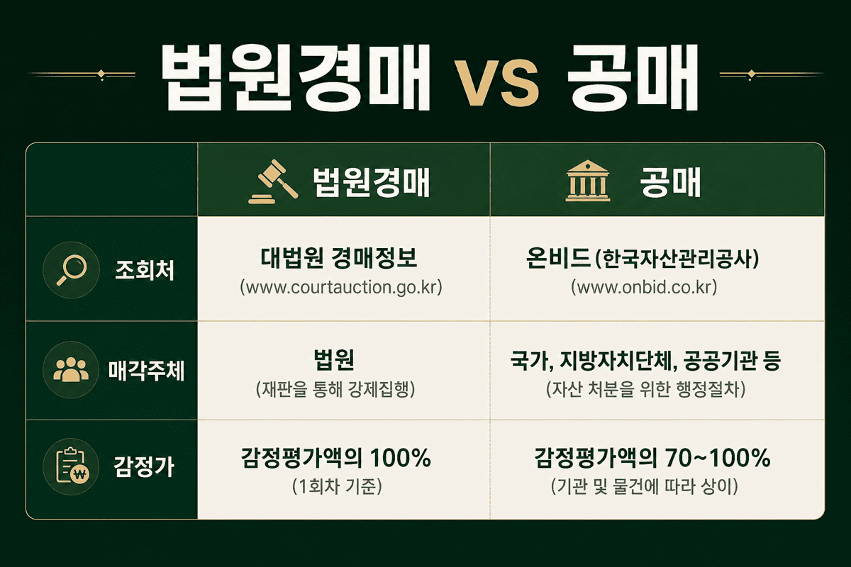 법원경매 vs 공매—감정평가 관점 비교