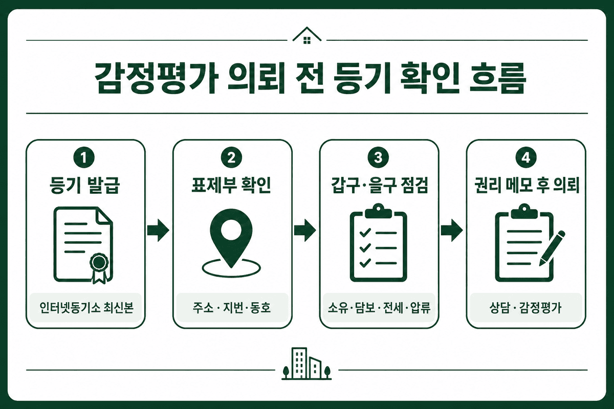 감정평가 의뢰 전 등기 확인 흐름