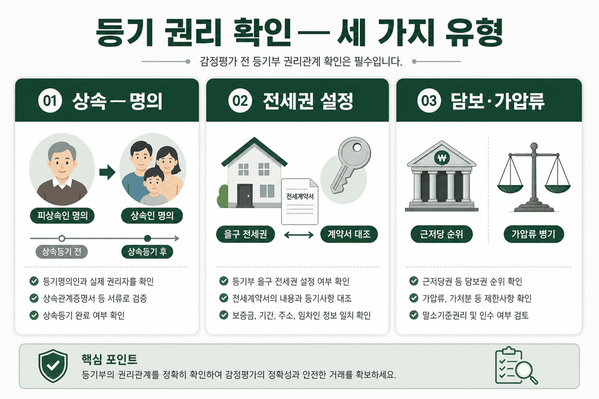 등기 권리 확인—상속·전세·담보 세 유형